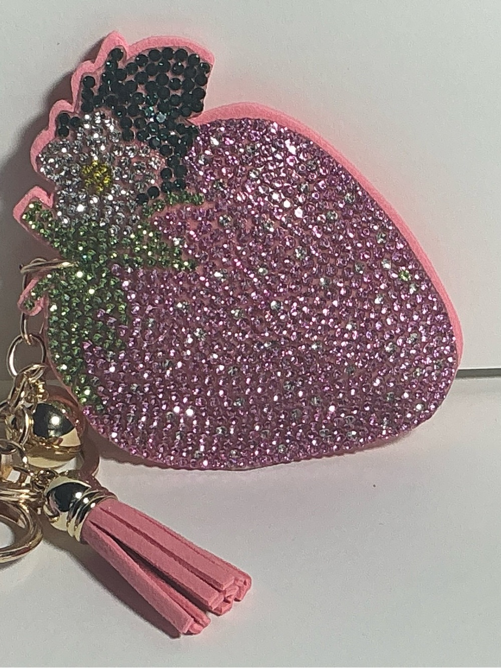 Pink Crystal Strawberry Bag Charm Tassel Charm